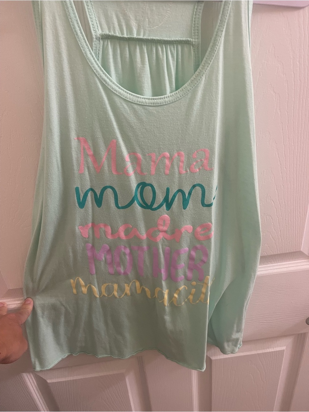 Mint Green Tank Top with Multicolor 'Mama' Script